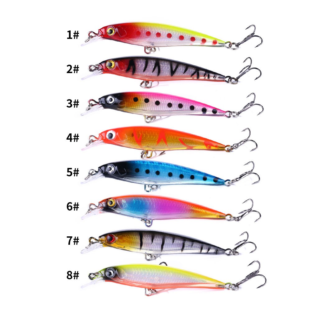 Hengjia 8pcs / Set Umpan Pancing Bentuk Ikan Kecil Bahan Plastik Keras 8.5cm / 7.4g Minnow Fishing Lure Set Wobblers Crankbaits Fishing Tackle