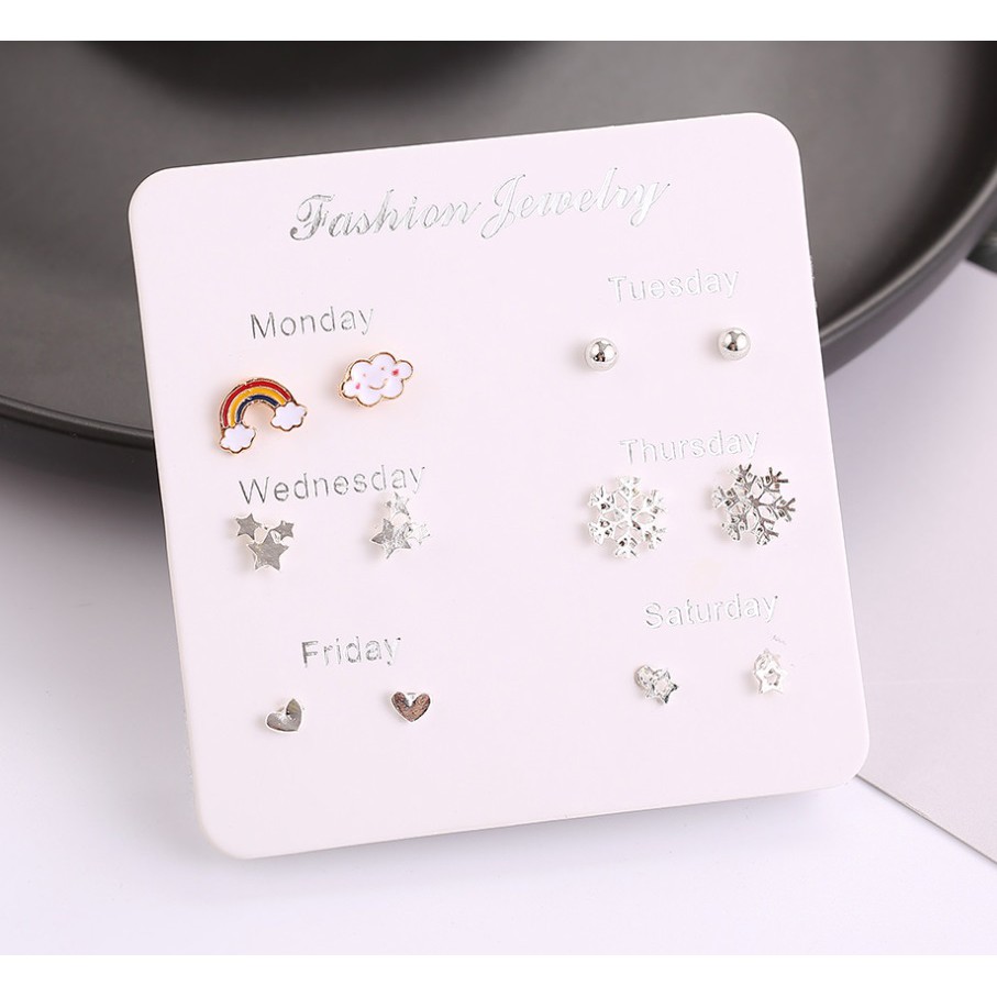 6 Pasang Anting Set Tindik Tusuk untuk 1 Minggu Korea Fashion Earrings Pria Wanita Stud Korean style