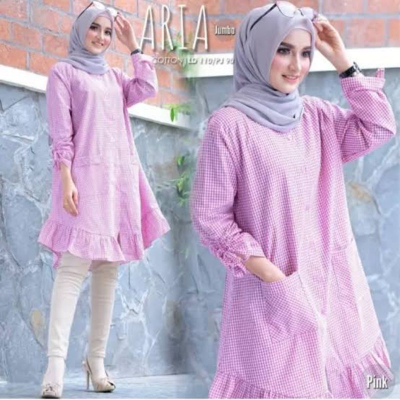 Baju Wanita Termurah Tunik Kotak Aria