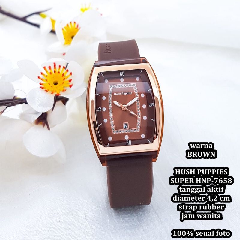 BS-Jam Tangan Wanita Hush Puppies Oval Strap Rubber Tanggal Aktif