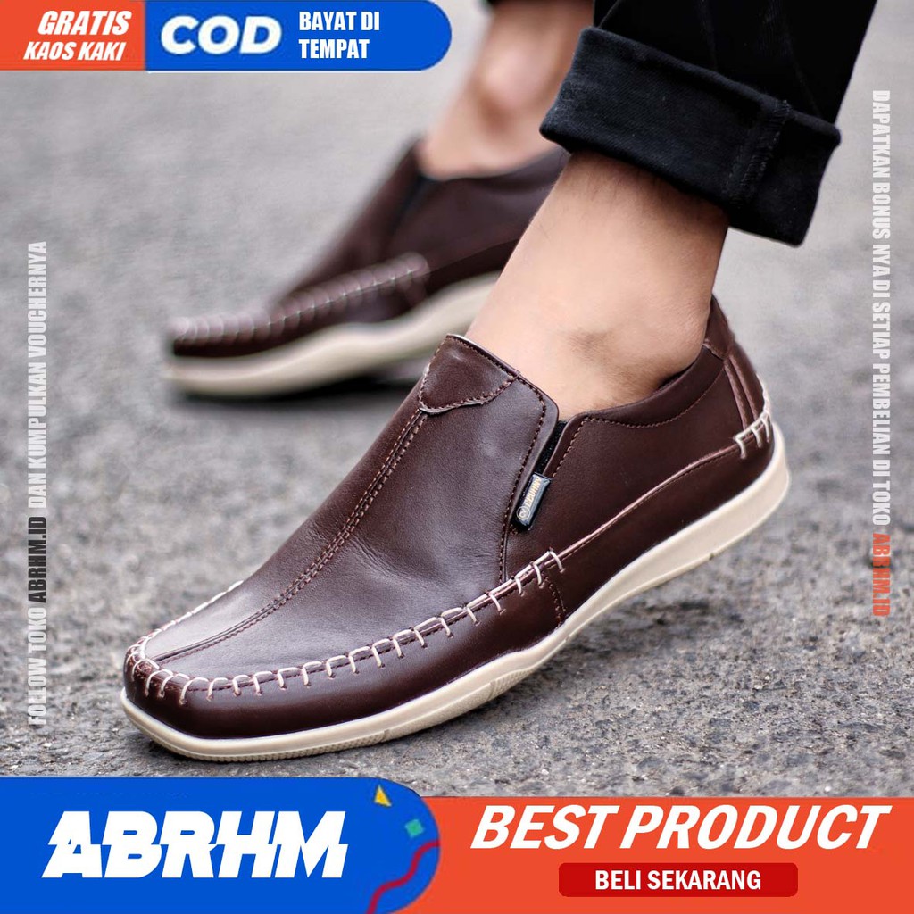 ABRHM X DIVOC Sepatu Formal Pria Sepatu Casual Kulit Asli Sepatu Pria Casual Slop Anti Slip Sepatu Kasual Oxford Kerja Kantor Kuliah Kondangan Gaya Keren Kekinian Original Murah Terlaris