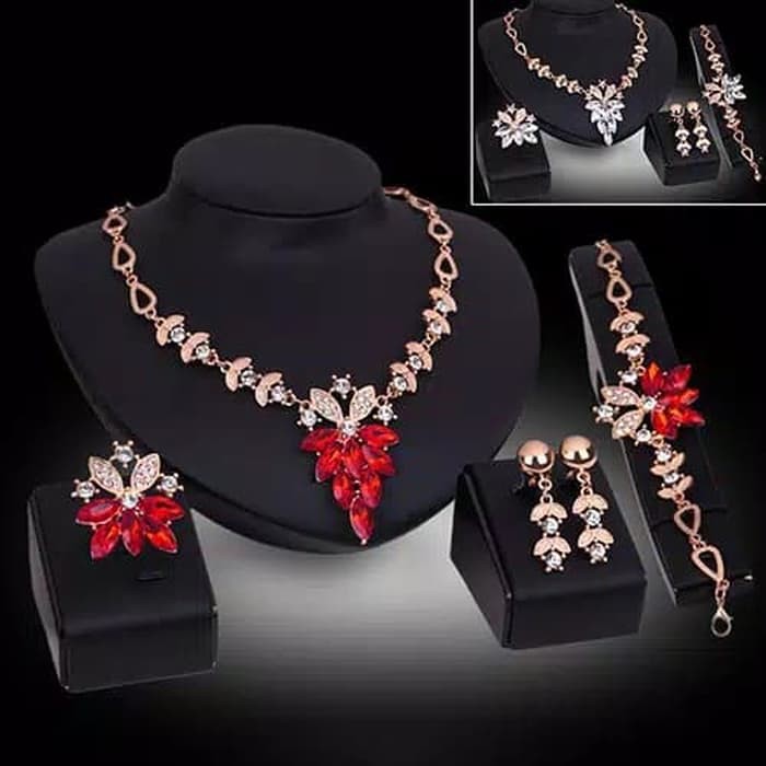 SET PERHIASAN BRIDAL PESTA FASHION WANITA GELANG KALUNG ANTING IMPORT