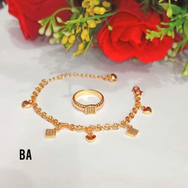 Gelang Nuri Jurai Free Cincin Permata Zircon Gold Perhiasan Wanita Modern (COD)