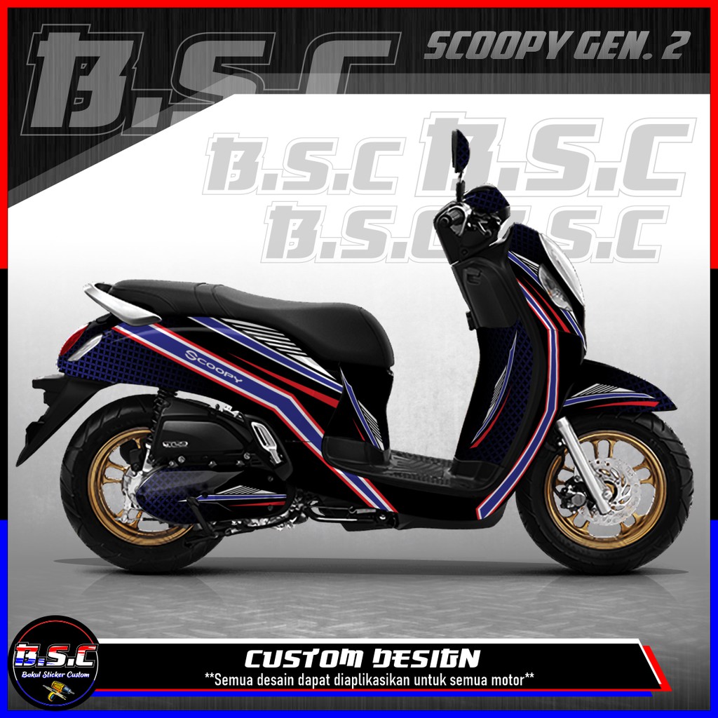 Sticker Decal FULL BODY + FULL PART Scoopy FI Scoopy 2021 Motif Racing Kawung Black