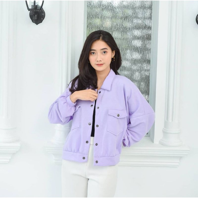 OLIN BUTTON  POCKET / LONG SLEEVE JAKET Kancing FLEECE ONLY-Purple
