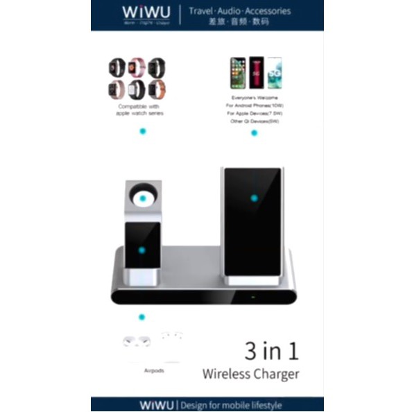 WIWU POWER AIR MF500 - 3 in 1 Smart Wireless Charger (18W MAX) for Smartphone, Smart Watch dan Wireless Earbuds Tipe Tertentu