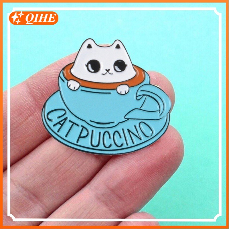 Bros Pin Enamel Bentuk Cangkir Kopi Cappuccino Kucing Gaya Jepang Dan Korea