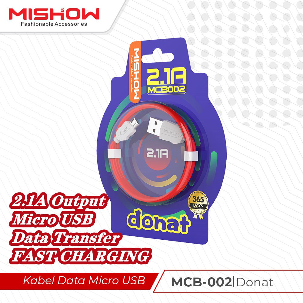 [ DONAT ] KABEL DATA FAST CHARGING MCB 002 / USB Line MISHOW MCB 002 / Mishow Cable Data Donat MCB002 For Micro 2.1A Fast Charging