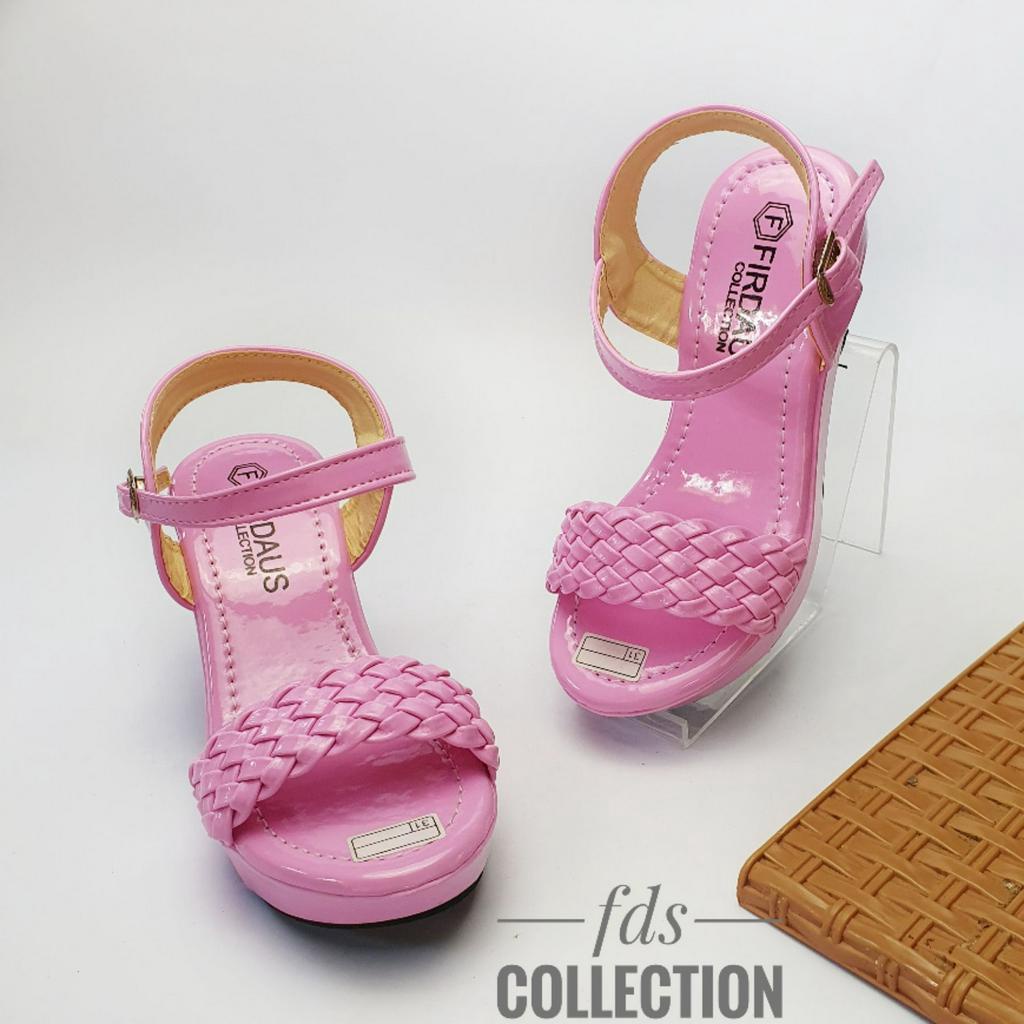 Sandal Sepatu Hak Anak Perempuan 7 cm Heels Motif kepang Sendal Pesta