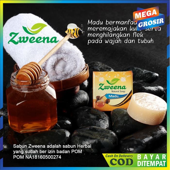PROMO SABUN ZWEENA NATURAL SOAP MADU ( SABUN HERBAL BER BPOM )