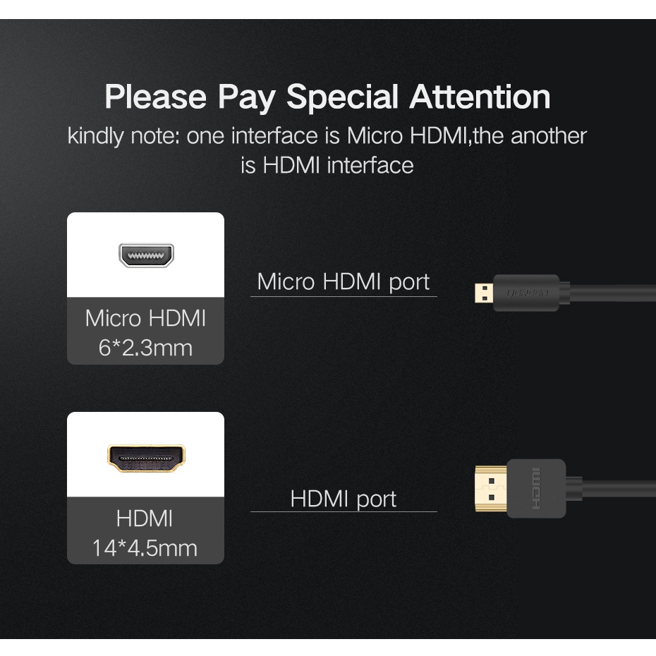 IDN TECH - UGreen Kabel Adapter Micro HDMI to HDMI Male 3M - 30104