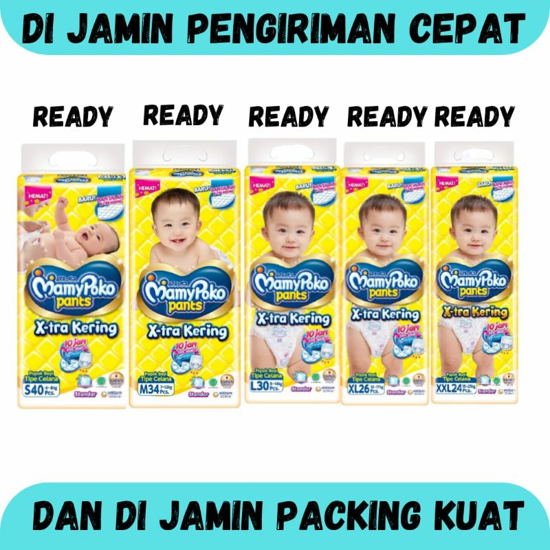Mamy Poko Mamypoko Pants X-tra Kering Popok Pampers Tipe Celana Dan New Born NBS S40 M34 L30 XL26 XX