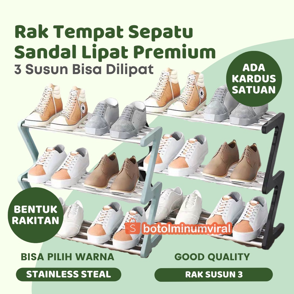 Tempat Rak Sepatu Sandal 3 Susun Stainless Steal Serbaguna Premium