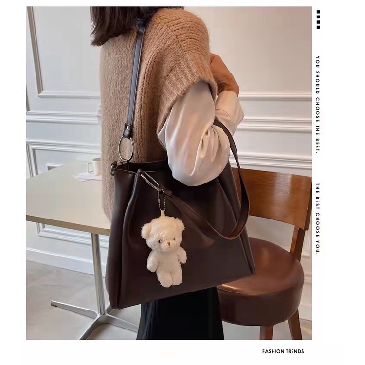 BJ63560 - BEIGE/BLACK/COFFEE - TAS BAHU SHOULDERBAG GANTUNGAN BONEKA TOTE WANITA FASHION IMPORT MODIS ELEGAN TERMURAH TERLARIS TERBARU BAGSTORE JAKARTA TAS BATAM ZC3560