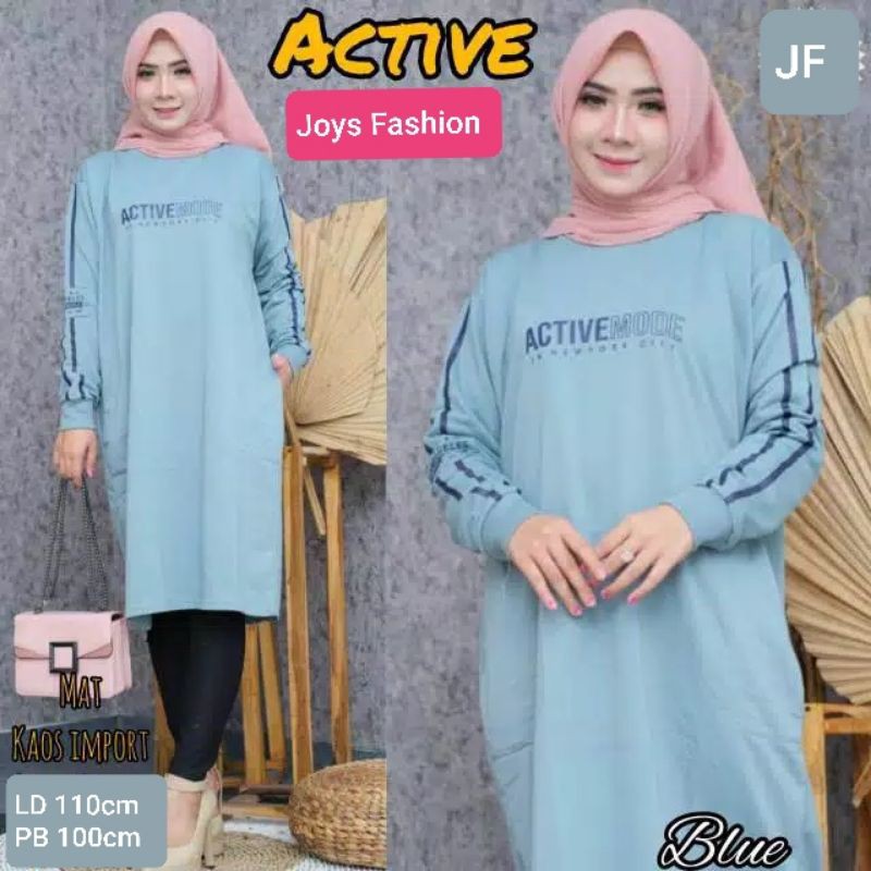 JF Tunik Kaos Wanita Lengan Panjang Jumbo Dewasa Terbaru Babyterry Wanita Muslimah Terbaru ACTIVE MODE