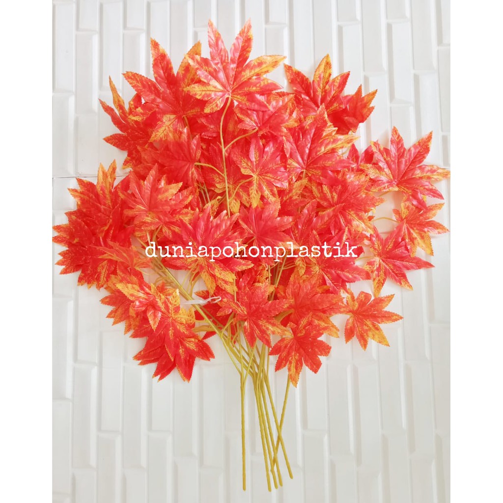 Daun Hias Plastik Maple Orange Dekorasi Caffe Aesthetic