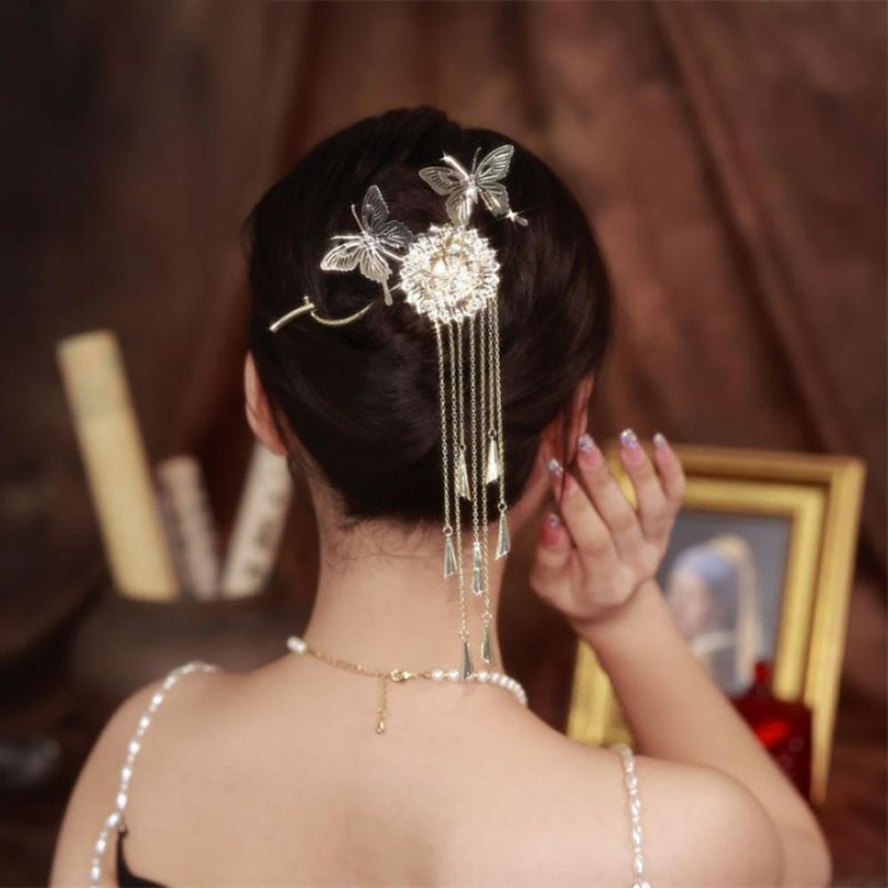 Needway Wanita Klip Rambut Elegan Fashion Lonceng Angin Rambut Artefak Musim Panas Tutup Kepala Alloy Ponytail Hairpin