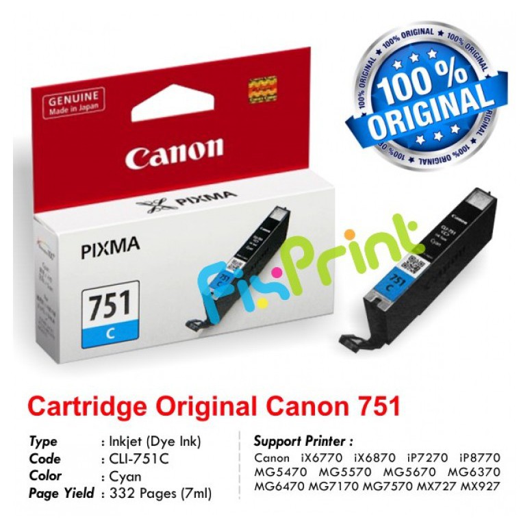 Cartridge Original Canon CLI 751 CLI751 751 751C CLI 751C Cyan