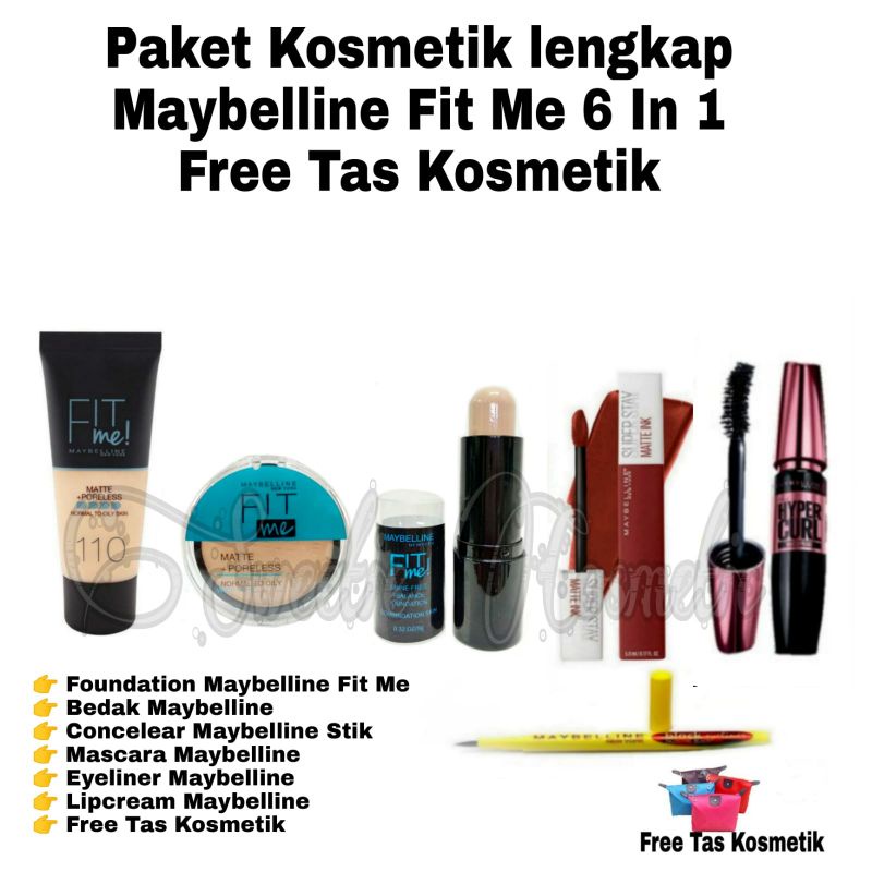Paket Kosmetik Maybelline Lengkap Murah 5 In 1Free Tas Kosmetik - Paket Makeup Maybelline Lengkap Murah 5 In1