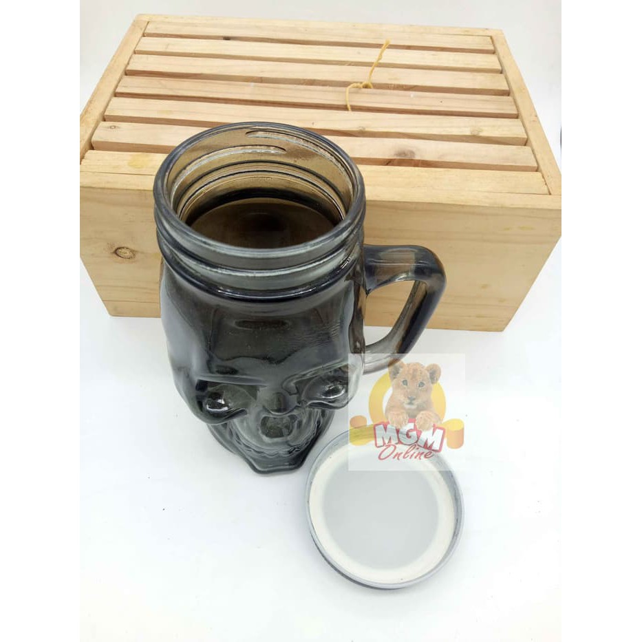 Gelas Tengkorak 500ML Hitam / Gelas harvest / Drinking Jar Warna Hitam