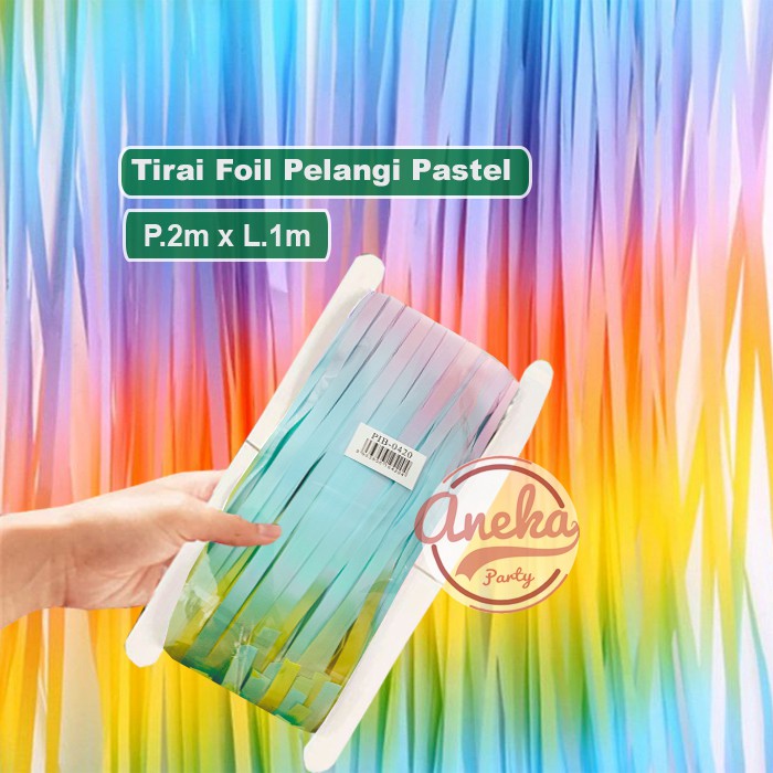 tirai foil warna warni PASTEL / backdrop foil background rainbow pelangi pastel / tirai banner soft