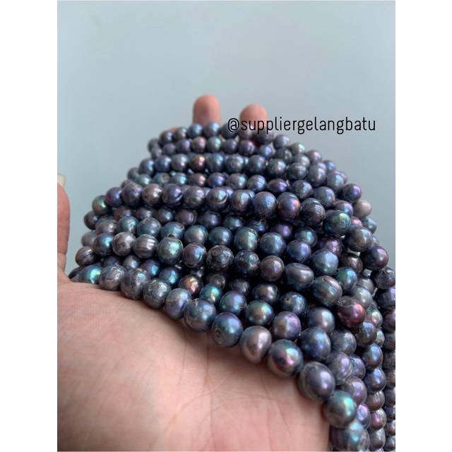 Mutiara Air Tawar Barok BLACK DIAMOND 8 x 12mm Bulat baroq pearl HITAM
