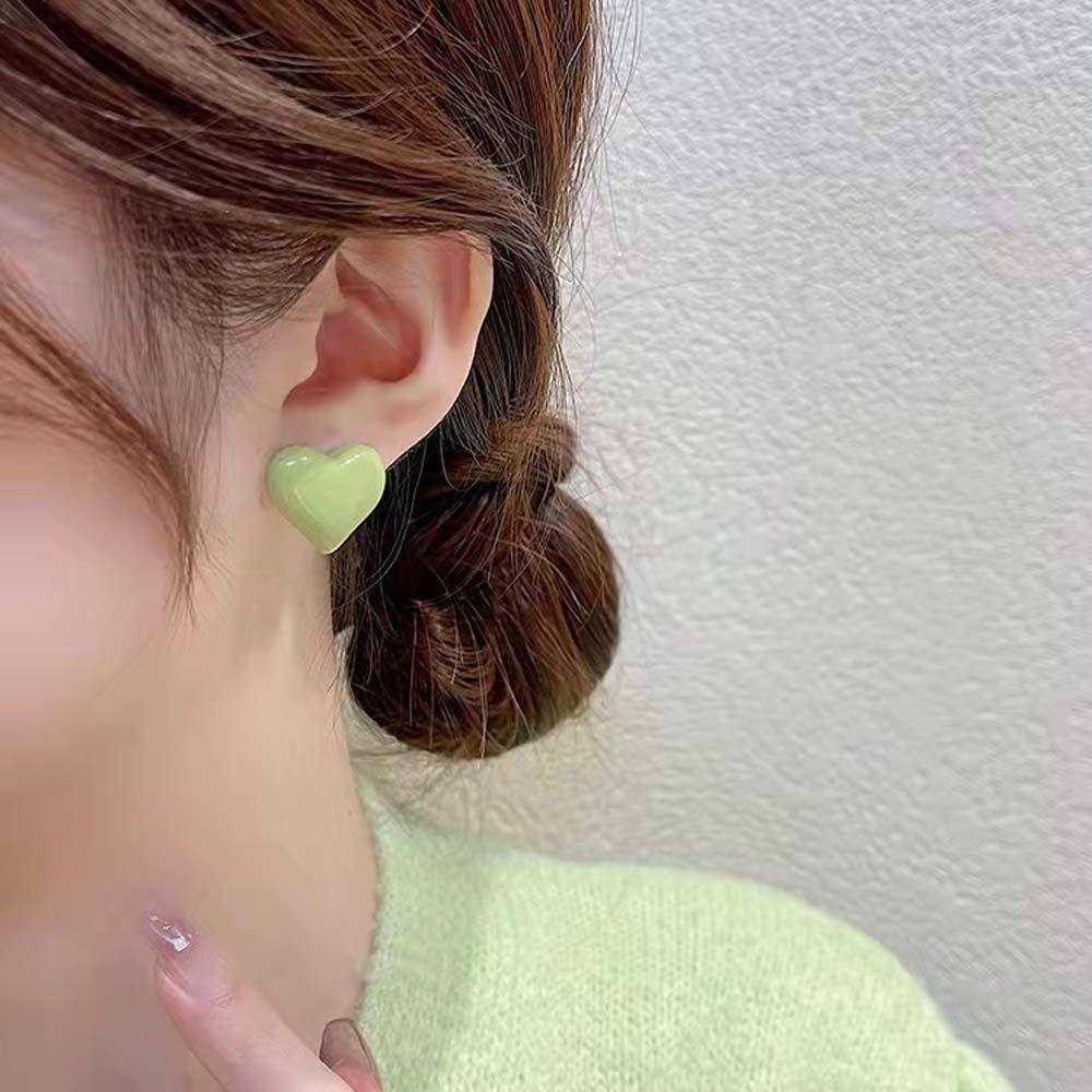 Mxbeauty Wanita Stud Earrings Kepribadian Temperamen Trendi Cinta Hati Permen Warna Alloy Ear Studs