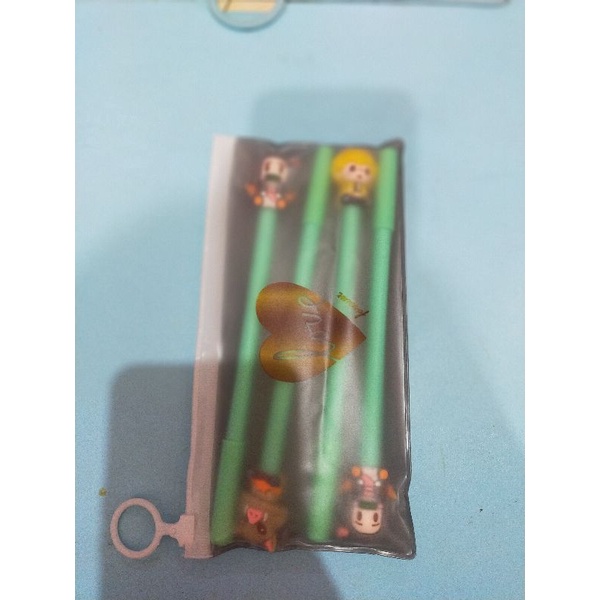 pulpen gel karakter anime+kotak pensil lucu isi 4
