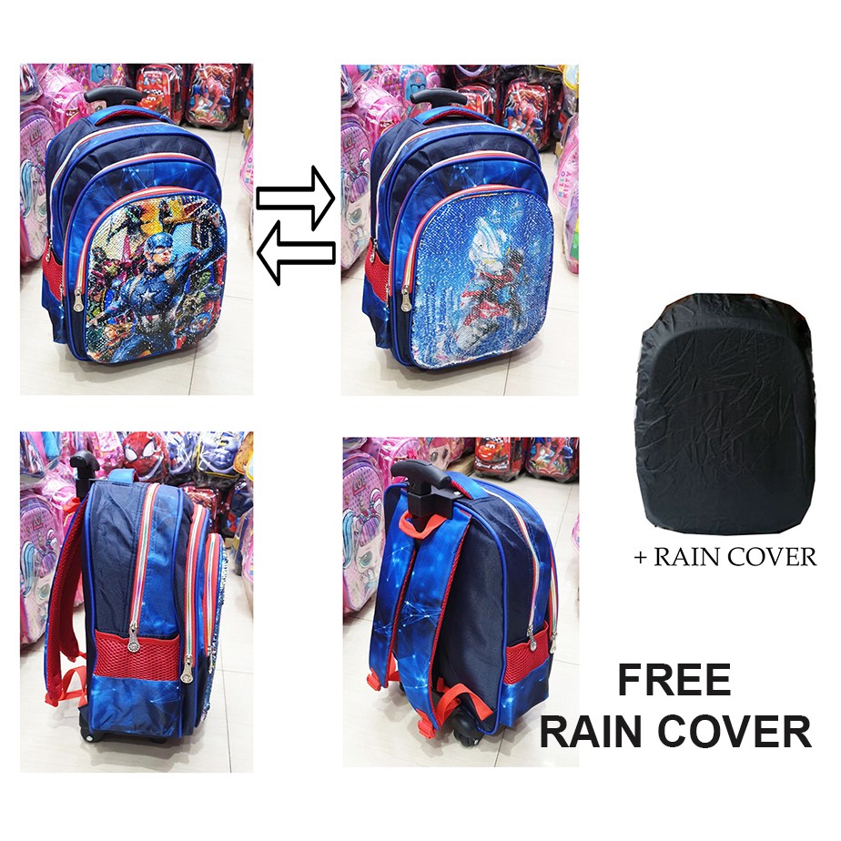 TERMURAH PROMO FREE RAIN COVER TAS TROLLEY DORONG SD Model Usap Berubah Gambar Karakter Anak Cowok