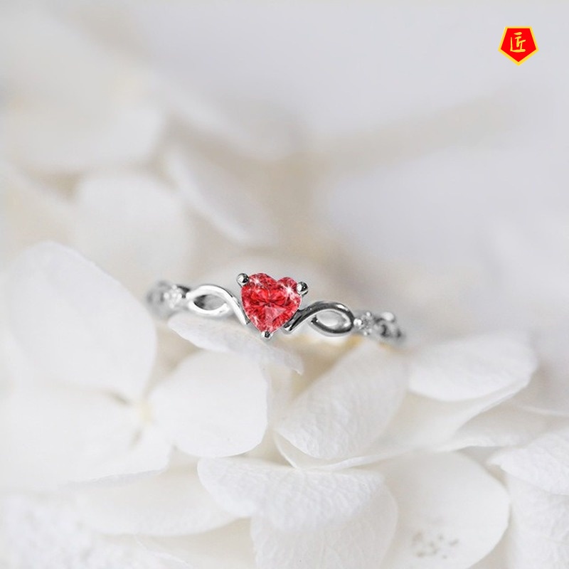 [Ready Stock]Simple Heart-Shaped Ring European and American Inlaid Diamond Elegant Graceful