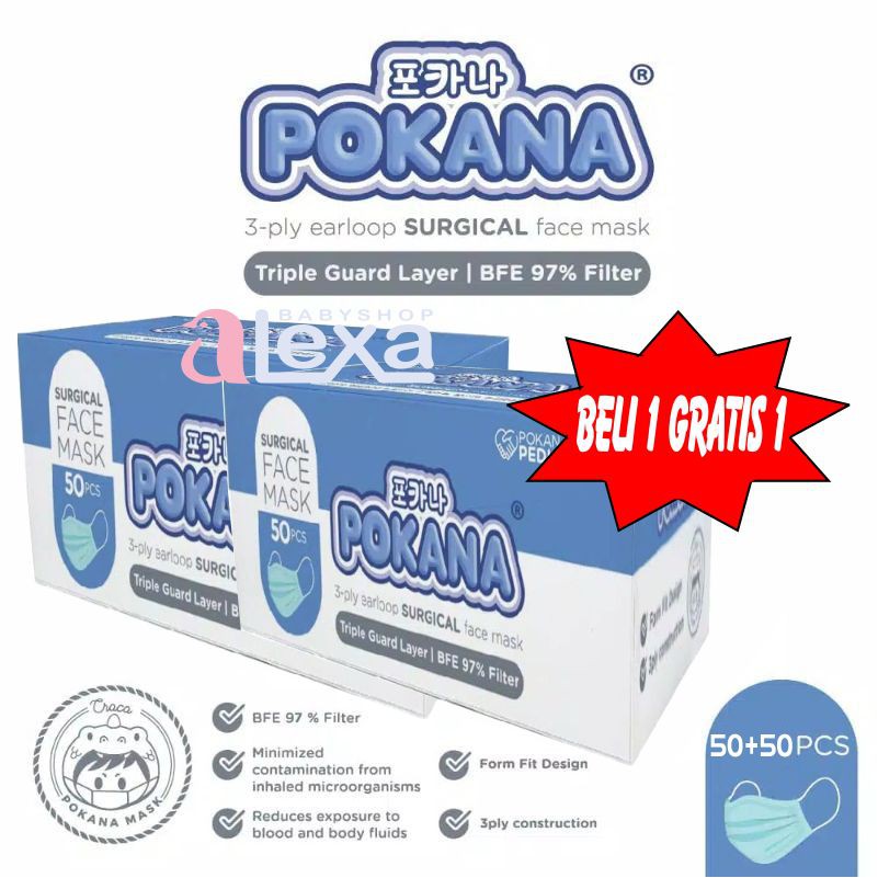 POKANA Masker Earloop Headloop Surgical 3ply - Masker