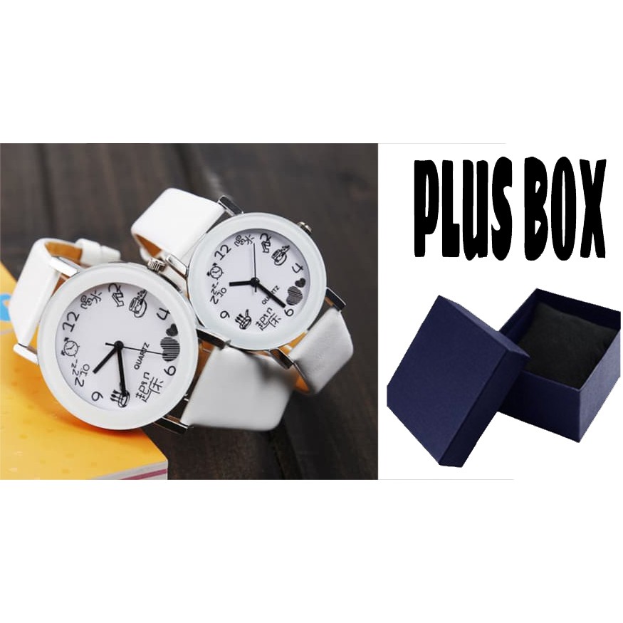 Jam Tangan Couple CUP+BOX Korean Style Analog Watch Cowo Cewe Kulit