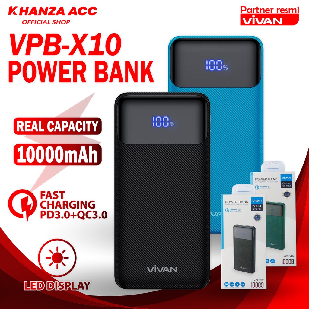 KHANZAACC VIVAN VPB-X10 PowerBank 10000mah 20W 3 Output Dual Input Port Type C &amp; Micro USB