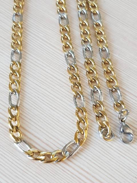 Kalung titanium kombinasi gold &amp; silver Antikarat import KGK02