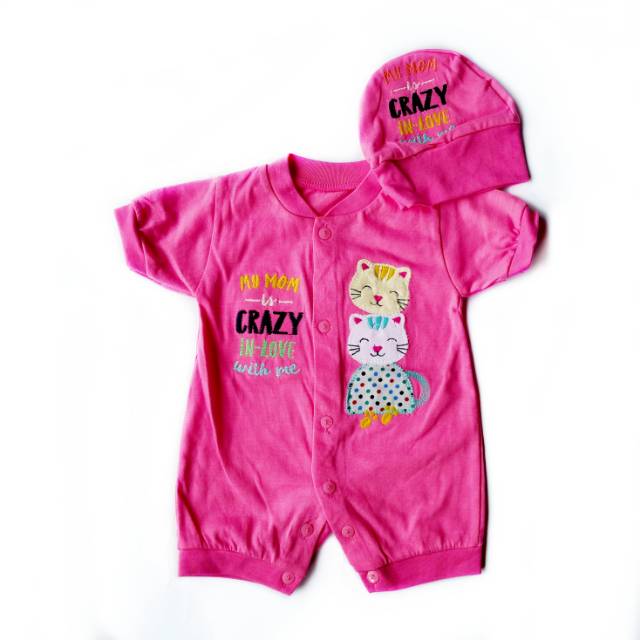 Baju bayi perempuan model romper kancing set topi lucu 2 3 4 5 6 7 8 9 10 bulan