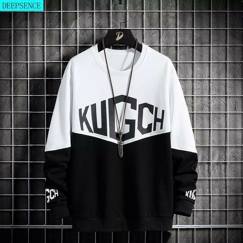 Sweater crewneck KUGCH kombinasi pria/basic kekinian bahan fleece tebal