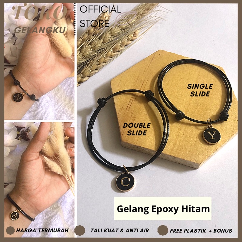 [TERMURAH] (A-Z) GELANG EPOXY HITAM ( BELI 10 FREE 1 GELANG POLOS ) / Gelang Tali Huruf Inisial Pria Wanita / Gelang Couple Sahabat Pacar / Bracelet initial Abjad di