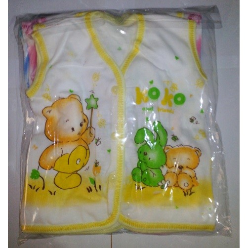 BAJU YUKENSI PUTIH SABLON ISI 1 LUSIN, Bayi Tanpa Lengan Yukensi Bahan Cotton Newborn Baby Unisex KDE001 [300gr]