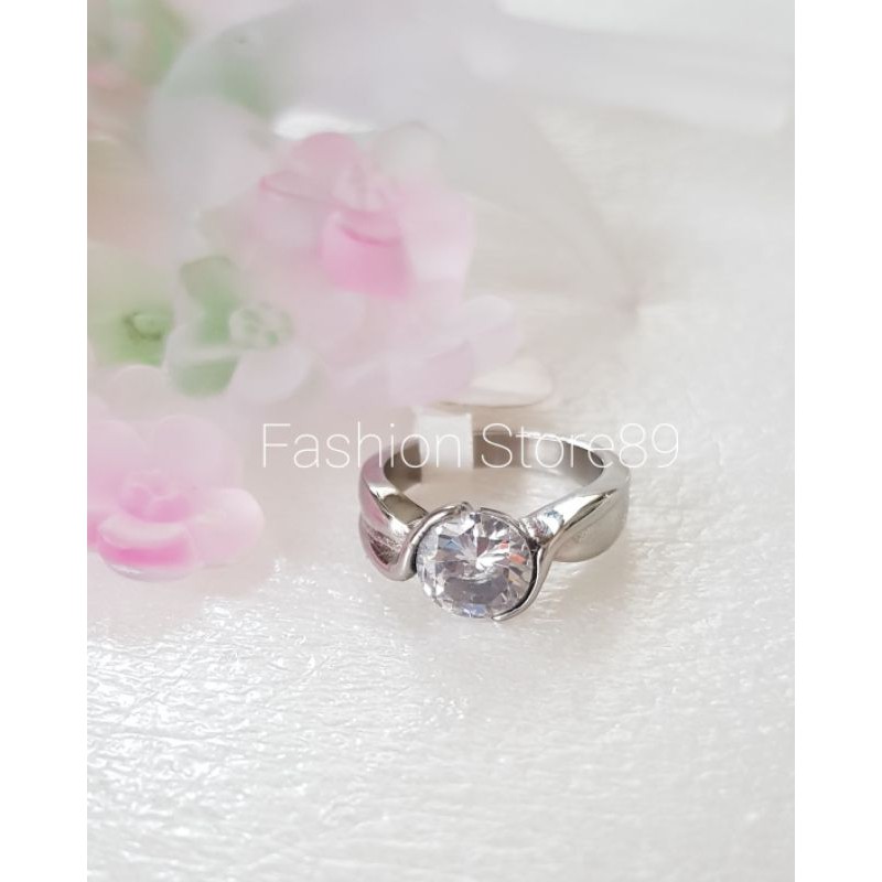 New Cincin emas nikah Titanium silver permata putih bestseller impor bestquality