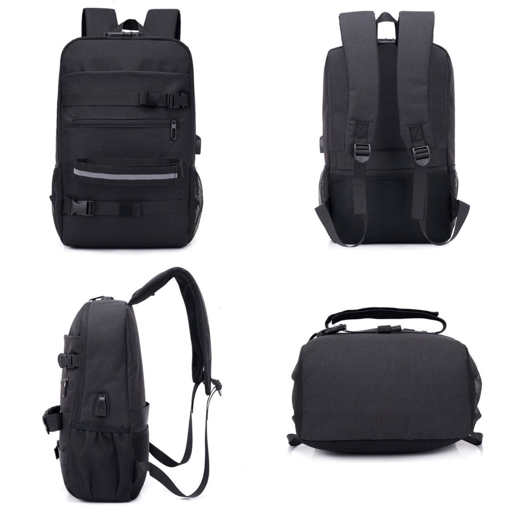 TAS RANSEL PRIA KANVAS BACKPACK BESAR USB PORT CHARGER HITAM ALCAN TA544B5 GENDONG PUNGGUNG MURAH KULIAH KERJA SEKOLAH COWOK KEKINIAN IMPORT BATAM PREMIUM