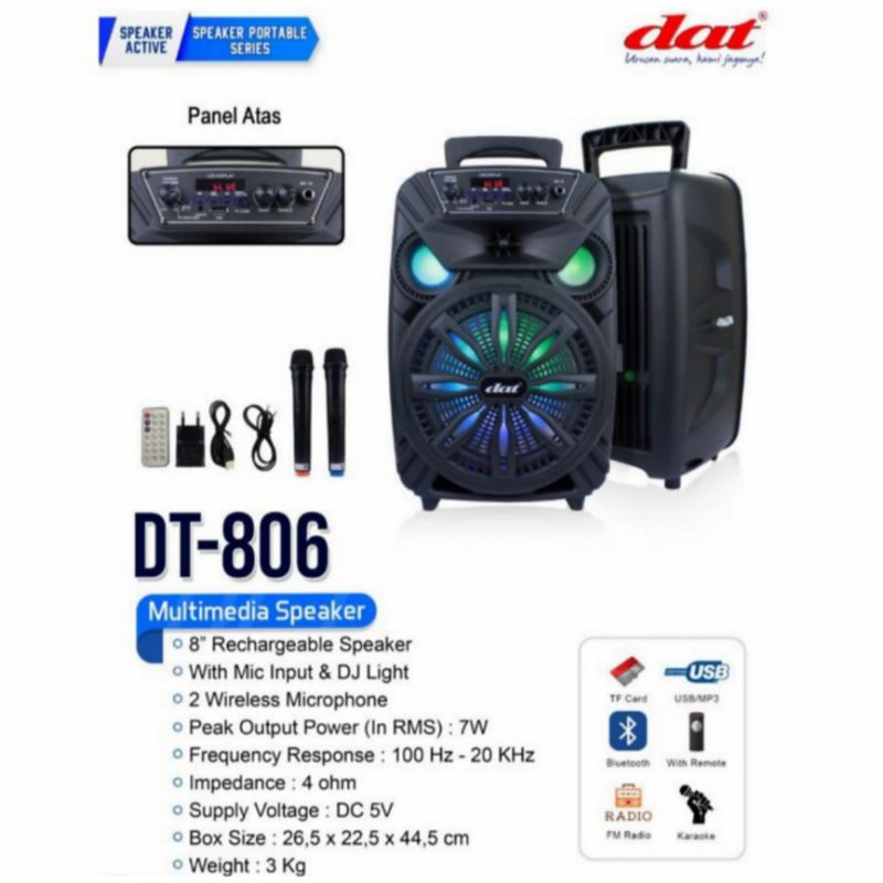 GROSIR SPEAKER PORTABLE DAT DT 806 8 INCH BLUETOOTH GARANSI RESMI