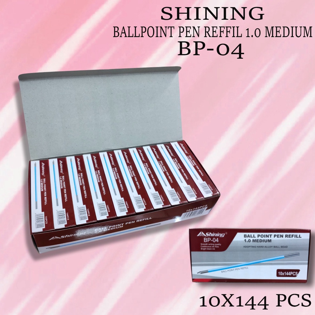 

Isi ulang pulpen tinta Ballpoint Pen Reffil Shining ukuran Medium 1.0 ( isi 144 pcs )