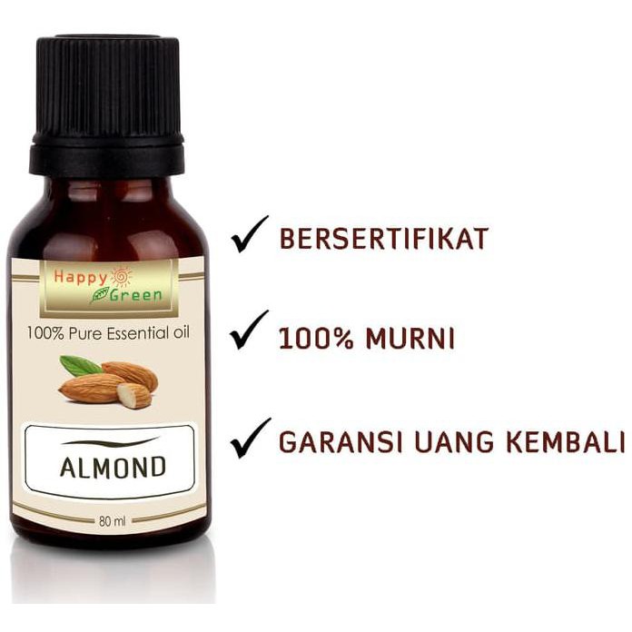 

HAPPY GREEN 100% PURE Almond Oil - Minyak Almond Cosmetic Grade 80mL Terhemat