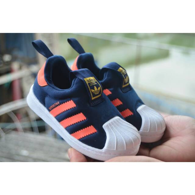 ADIDAS SUPERSTAR SLIP ON 360 "NAVY STRIPE ORANGE" KIDS ORIGINAL