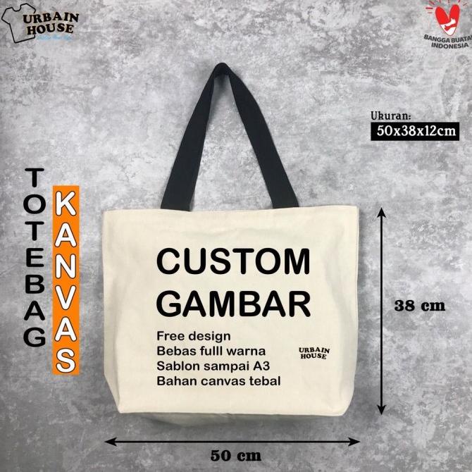 Tote Bag Custom Sablon Satuan Goodie Bag Polos Besar Cream PRAKTIS