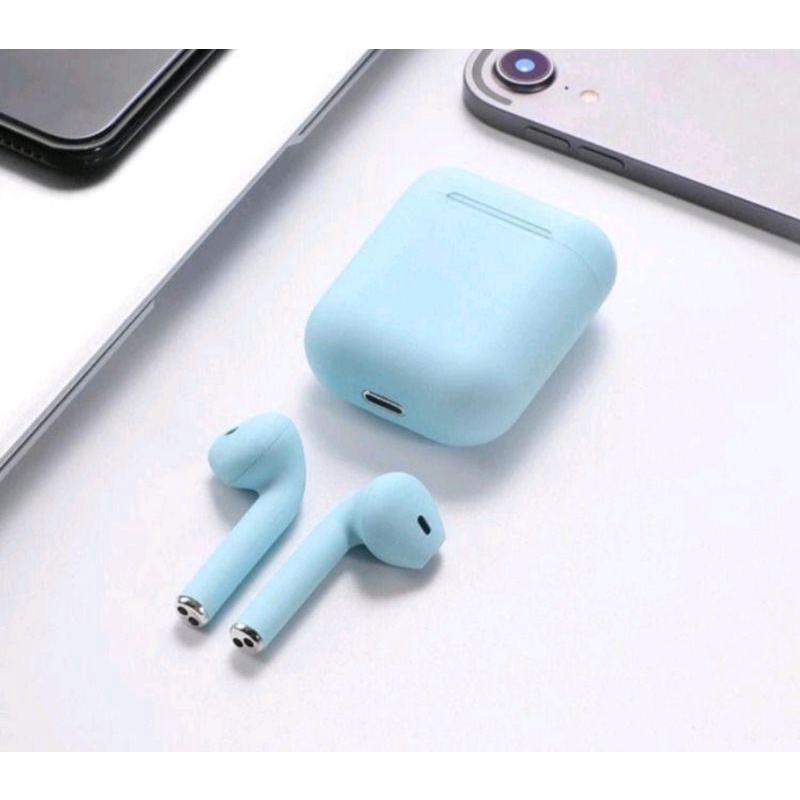 HEADSET BLUETOOTH TWS INPODS I12 MACARON EARPHONE-Biru muda
