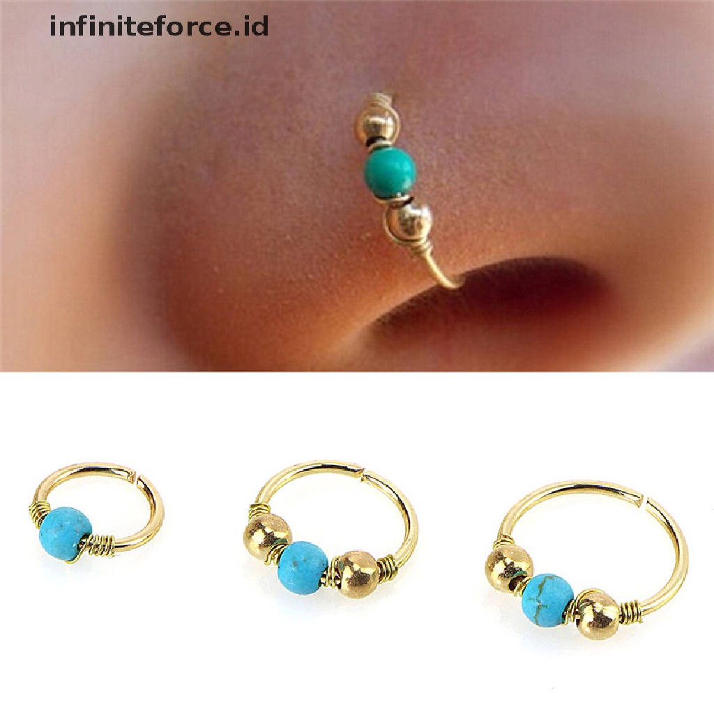 Cincin Tindik Tubuh Hidung Bahan Stainless Steel Warna Turquoise