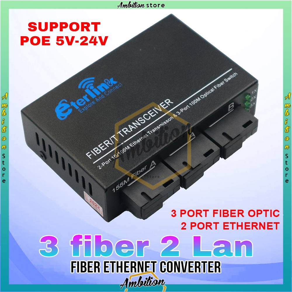 Switch Ethernet Media Fiber Optik Mode Tunggal 2 Rj45 Dan 3 Sc Port 10 100m Import LANGSUNG