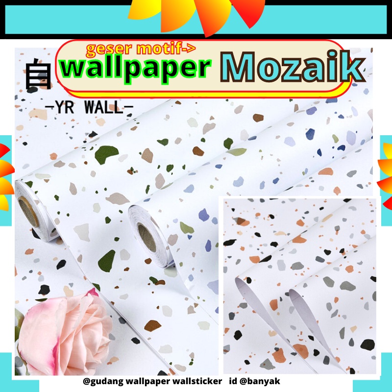 Wallpaper Motif Mozaik Lebar 60cm Wall Paper Stiker Sticker Setiker Dinding Dekorasi Rumah Tembok Ruang Tamu Keluarga Kamar Tidur Dekor Cafe Welpeper Dekor Keramik Tembok kramik Kamar Mandi Lemari Kitchen Set Dapur Minimalis Wallsticker Mozaik Aesthentic