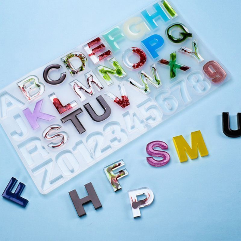 Glitter 255PCS Alphabet Resin Molds Reversed Letter Number Silicone Resin Molds Epoxy